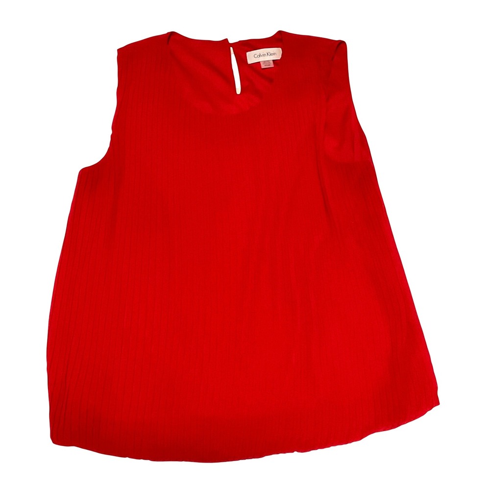 Calvin Klein women's top blouse pleatedβ red bright bold career sleeveless S